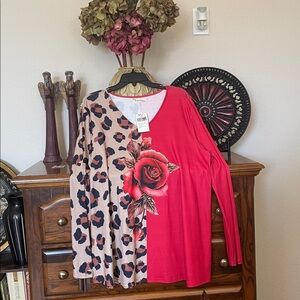 NWT~SOUTHERN STITCH Red and Leopard Print Long Sleeve Top Boutique SZ XL